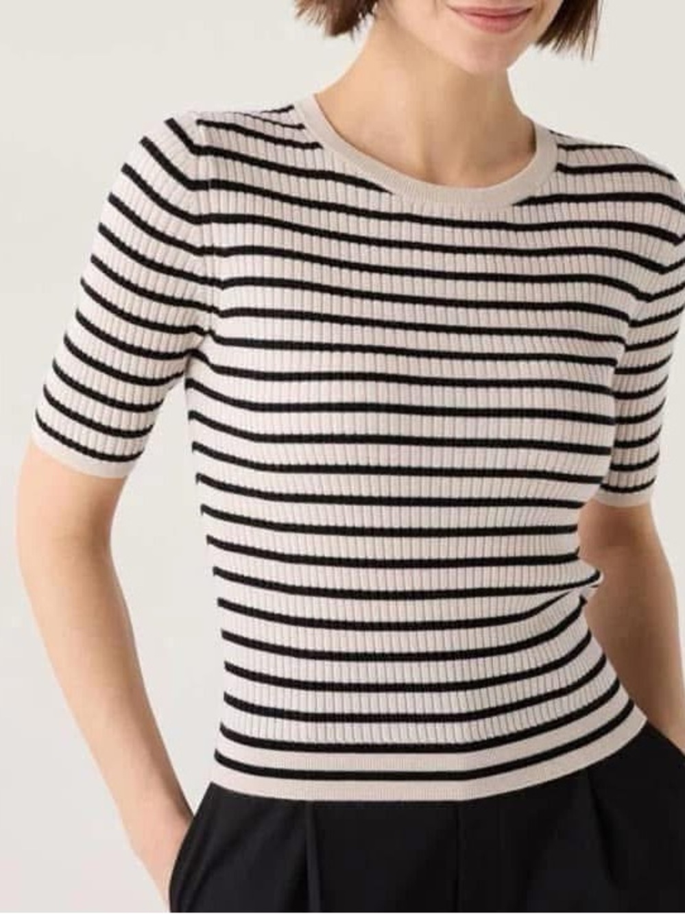 UNIQLO merino ribbed crewneck sweater L wool stripe timeless old money preppy